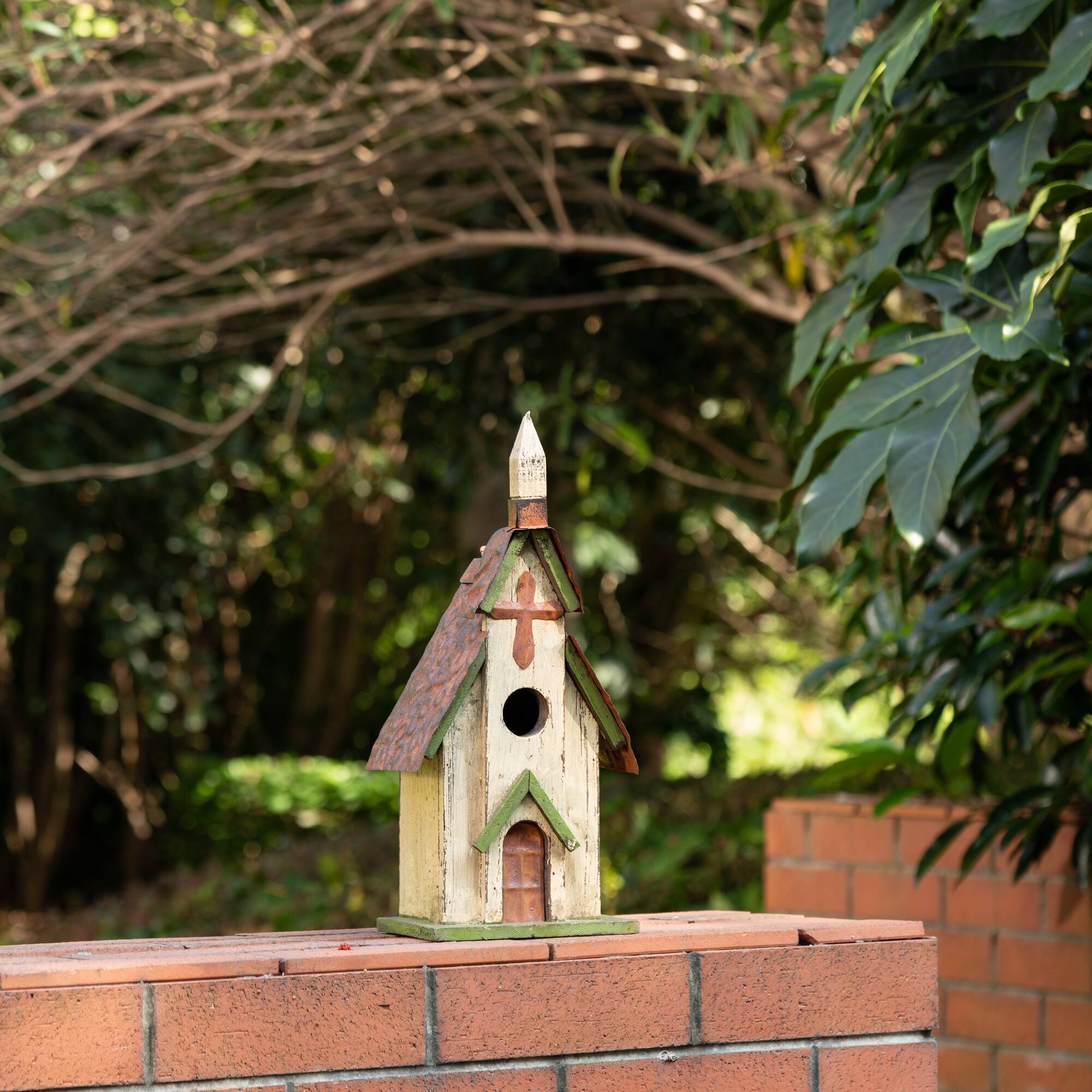 Glitzhome® Distressed Wooden Church Birdhouse